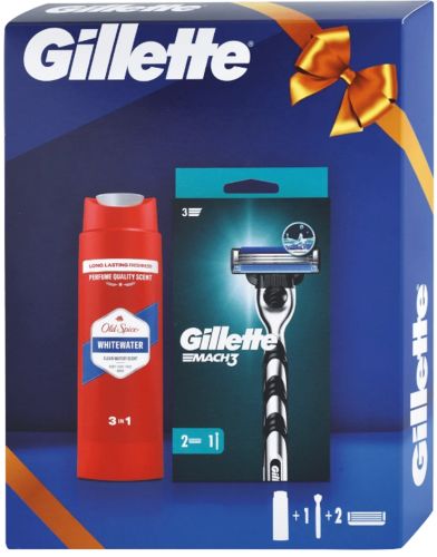 Gillette Mach3 strojek+ 2 hlavice+ sprchov� gel Old Spice WhiteWater 250 ml Gillette Mach3 strojek+ 2 hlavice+ sprchov� gel Old Spice WhiteWater 250 ml